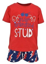Boys 2pc Shorts Set Outfit Short Sleeve Shirt with Bold 6 Years Spangled Stud