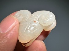 小精品 Shang Dy Old Jade Carved Goat Head Design "Gua Jian" "Pei" Pendant L 3.0 cm