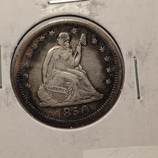 1850-O with drapery~ Seated Liberty 25c ~ Better  Date ~ VF Details  