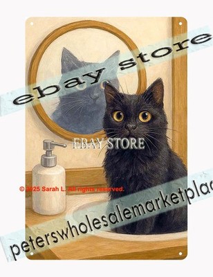 Cat Mirror Tin Sign Funny Pet Wall Art lodge cafes