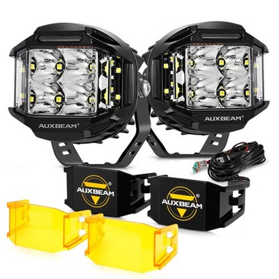 AUXBEAM 4'' 92W LED Work Driving Light Spot Ditch Fog Pods Side Shooter Amber DRL