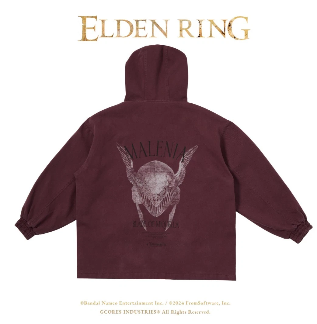 Gcores × ELDEN RING — Malenia Half-Zip Hoodie — Front view (deep red)