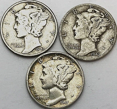 3 Mercury Dimes LOT 90% SILVER Very Fine or Better VF + dime all DIFFERENT DATES