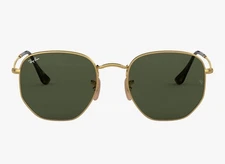 Ray-Ban RB3548N 001 54-21 Gold Hexagonal Sunglasses with Green