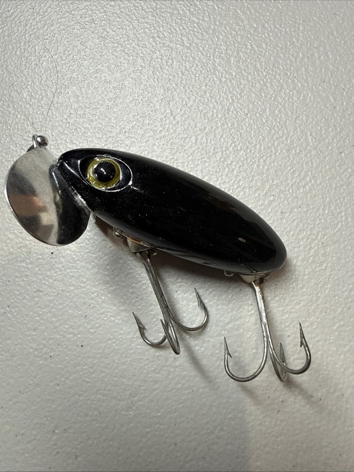 Leurre de pêche Fred Arbogast VINTAGE Jitterbug BOIS double hameçon aigus