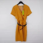 NWT VERSACE JEANS COUTURE Orange Belted Short Sleeve Wrap Dress US 10 L