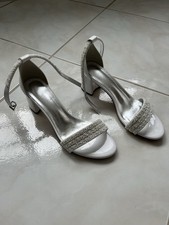 White Beaded Strappy Block Heel Women's shoes, US Size 9-9,5