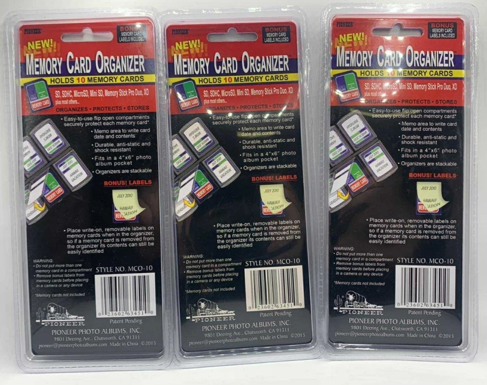 Organizador de cartão de memória 3PK Pioneer ~ comporta 10 cartões de memória cada ~ com etiquetas - Imagem 2 de 3