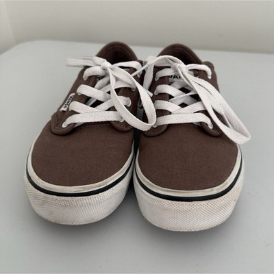 VANS Off The Wall Brown/White Canvas Low Top Lace-Up Sneakers Youth 2