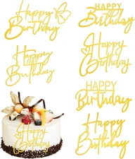 Happy Birthday Cake Toppers, 6 PCS 6 Styles Gold Cake Inserts Cupcake Toppers...