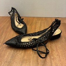 Jennifer Sumko Antonio Melani Black Woven Lace Up Leather Pointed Toe Heels 8.5