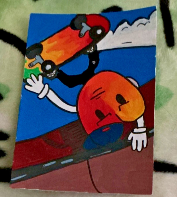 aceo art card, Skateboard Peach, original character, acrylic, Artist_Hollyk