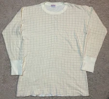 Duofold Thermal Men Large Cream Check Long Sleeve Base Layer Shirt Vtg 60s 70s