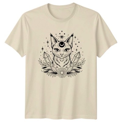 Mystical Cat Crescent Moon Crystal Celestial T-Shirt