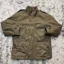 Barbour Waxed Horton Jacket Full Zip Snap Olive Green Mens Size XL