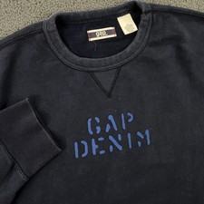 Vintage Y2K Gap Denim Sweatshirt Mens XL Logo Spell Out Fleece Crewneck Navy