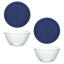 Pyrex 7402 6-Cup Sculpted Glass Mixing Bowl and 7402-PC Blue Lid (2-Pack)