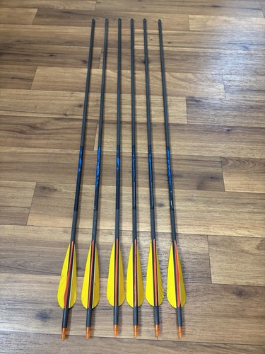 6 Carbon Express Predator II Arrows 2040 30 1/4” Red & Yellow Feathers & Points