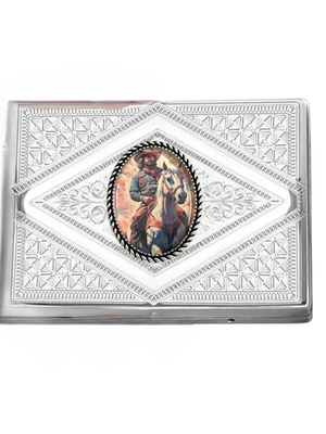 STAINLESS STEEL WESTERN COWBOY CIGARETTE CASE /C06