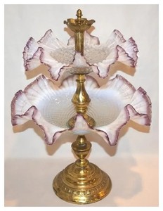 Antique 19thC Victorian Art Glass Two Tier Epergne, Centerpiece