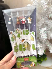 Vtg Set of 4 JO!E Swizzle Glass STIR Stick BAR Drink XMAS Santa Angel Snowman