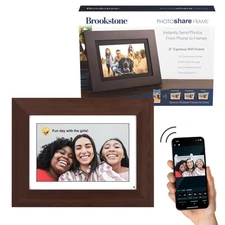 Brookstone PhotoShare 8” Smart Digital Picture Frame, WiFi, Expresso Wood