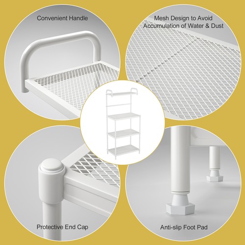 4-Tier Baker's Rack Microwave Oven Rack Kitchen Storage Organizer Home White - 第 5/7 張圖片