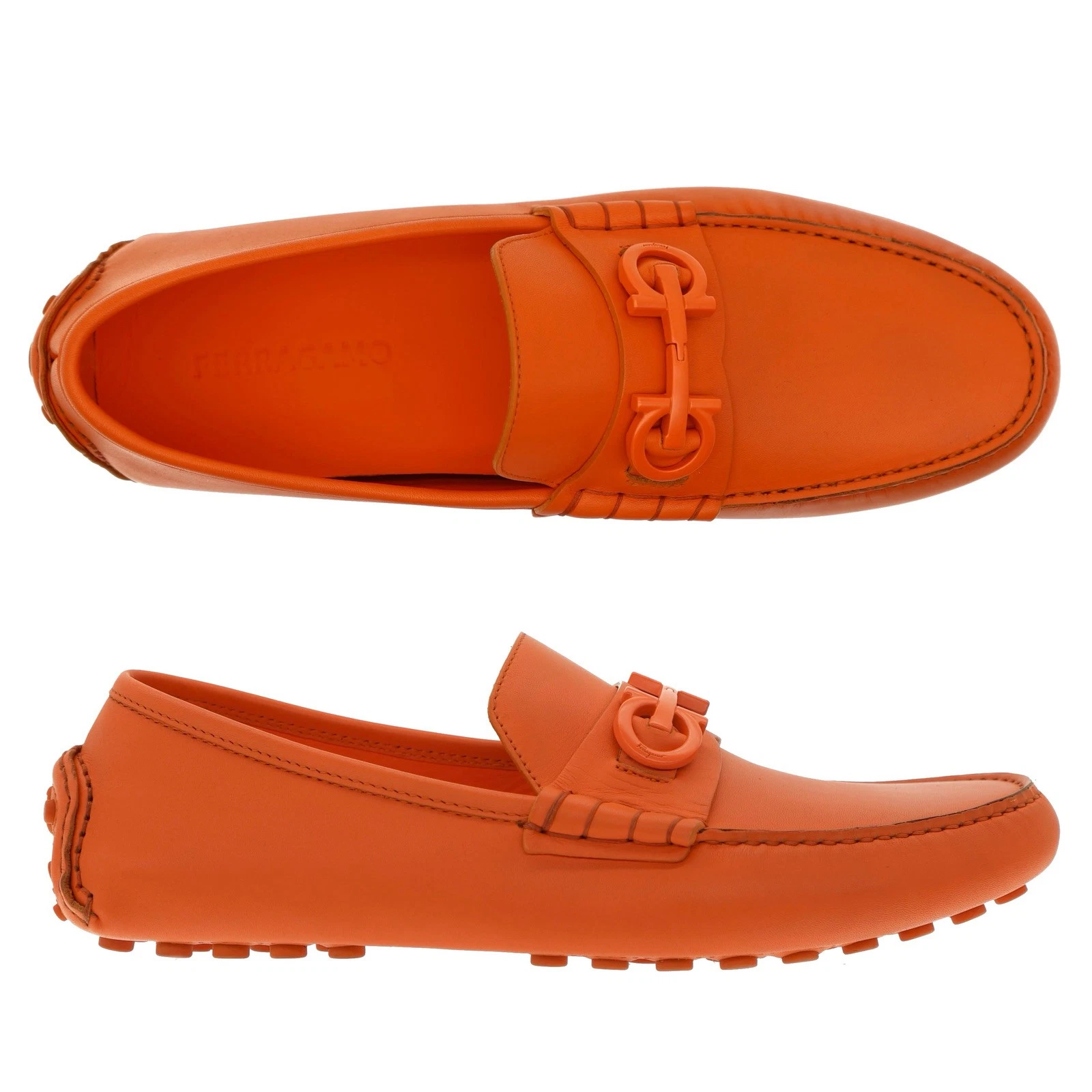 Ferragamo — Salvatore Ferragamo Grazioso Gancini Loafers Orange Leather Size 10 US New