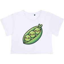 'Happy Peas' Women's Cotton Crop Tops (CO054798)