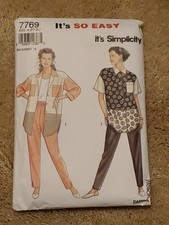 Pants Oversized Shirt Sz 6-24 Simplicity 7769 Sewing Pattern Vtg 90s FF