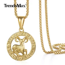 Yellow Gold Filled Horoscope Zodiac Pendant Necklace 2MM 20" Chain Unisex Gift