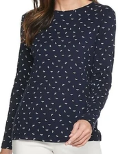 Croft & Barrow long-sleeved bee print crew shirt NWT womens L large navy blue