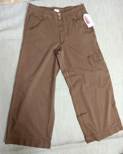 Time And Tru Wide Leg Cargo Pants* Womens Sz 12 W34 L27.5 Short Brown High Rise