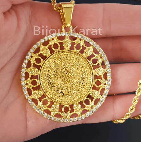 Ottomanli Tugra Gold Coin Chain 22K GP Altin Kaplama Cumhuriyet Kolye Ceyrek - Picture 1 of 3