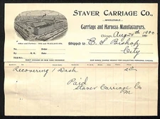 Staver Carriage Co. 1900 Billhead to Hicks Motor Cycle Co Chicago*