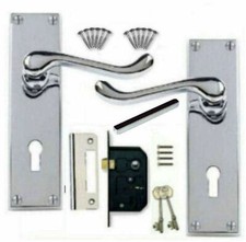 DOOR HANDLE SETS VICTORIAN CHROME HANDLES LATCH LOCK BATHROOM PRIVACY SCROLL