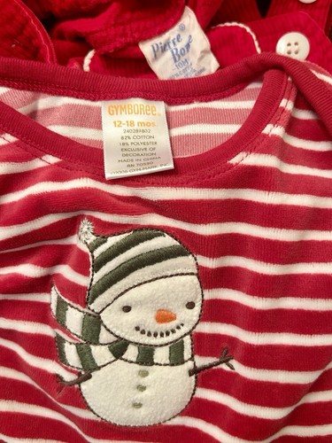 Vintage Pierre Bonee Red Cord Overalls 18M & Gymboree Snowman romper 12-18M Lot - Picture 8 of 8