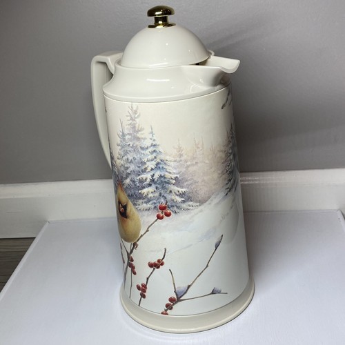 Lenox Winter Greetings Scenic Plastic Coffee Carafe Thermos & Lid Cardinal Pair - Picture 11 of 20
