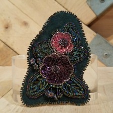 Vintage Green Hair Pin with Multi-Colored Beaded Floral Design - Swanky Barn