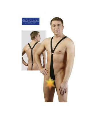 Mens Black Svenjoyment Open Minimalist Design Elastic Underwear Bodysuit Size S