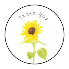 30 1.5" THANK YOU SUNFLOWER WREATH FAVOR LABELS ROUND STICKERS ENVELOPE SEALS