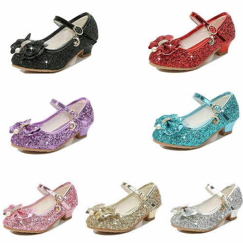 Kinder Mädchen Festliche Schuhe Absatz Glitzer Hochzeit Party Prinzessin Schuhe- - Bild 1 von 39
