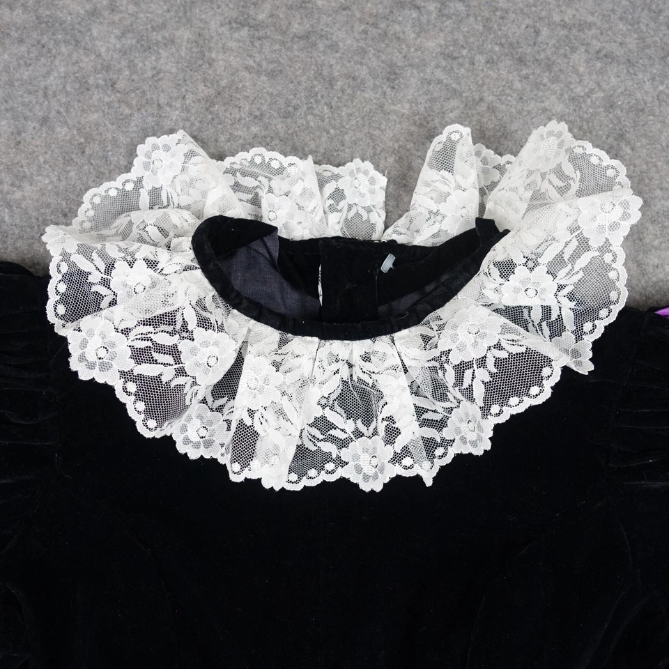 VINTAGE Girls Dress 7 8 Black Velvet Lace Trim Doll Dress Up Tea Party Victorian - Image 2 of 4