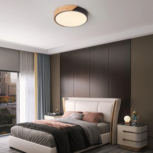 Modern LED Ceiling & Wall Light Fixture 36W Black & Wood Finish - Picture 3 of 19