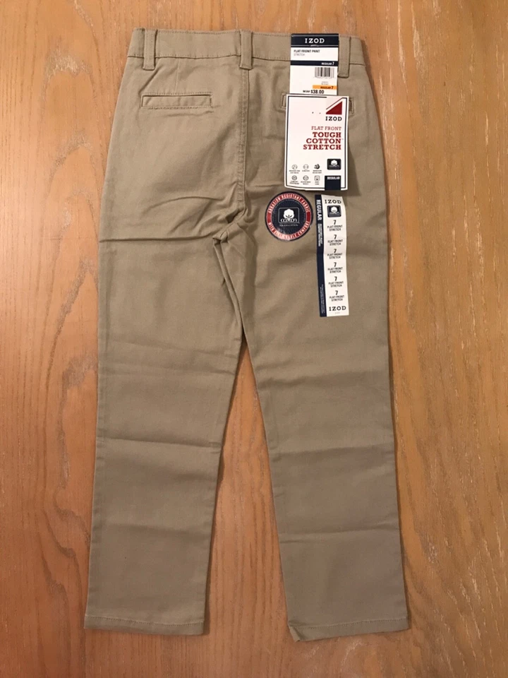 ¡Nuevo! Pantalón Izod Niñas Frente Plano Elastizado Cintura Ajustable Fácil Cuidado Caqui Talla 7 Foto 4 de 4