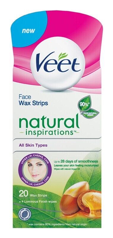 Veet Hair Removal Wax Strips For Face With Four Luminous Finish Wipes 20  pieces | eBay