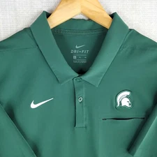NIKE x MICH STATE Size XL Green Mens Polo Shirt Dri-Fit Wicking UV+ Golf 