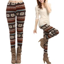 Winter Womens Fleece Thermal Lined Thick Leggings Warm Insulated Christmas Pants