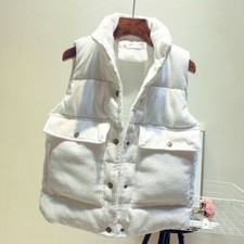 Women Thick Corduroy Waistcoat Gilet Puffer Quilted Body Warmer Outerwear Casual