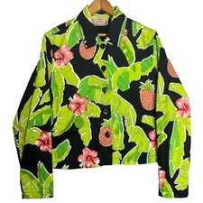 Lifestyle Size Medium Tropical Print Beaded Jacket Cotton Lined Button Front